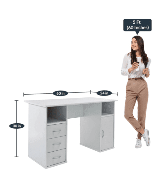 Unicorn Study Table in White Colour - Luxe Maple