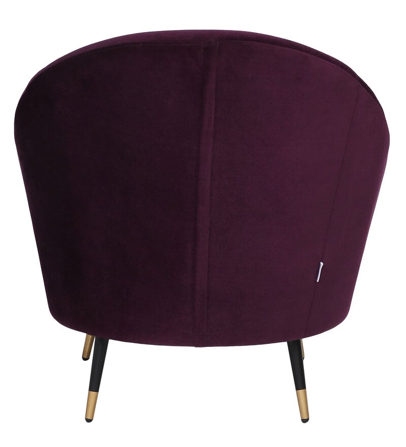 Mariana Velvet Finish Barrel Chair with Foot Stool in Wine Colour - Luxe Maple