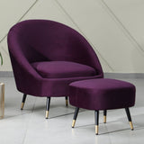 Mariana Velvet Finish Barrel Chair with Foot Stool in Wine Colour - Luxe Maple