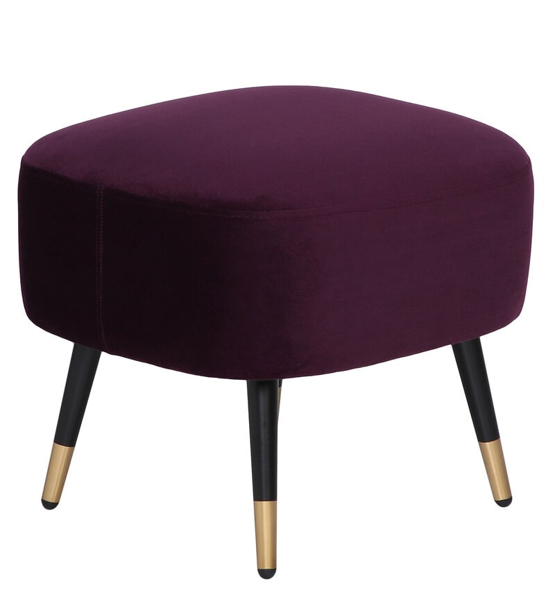 Mariana Velvet Finish Barrel Chair with Foot Stool in Wine Colour - Luxe Maple