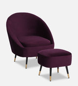 Mariana Velvet Finish Barrel Chair with Foot Stool in Wine Colour - Luxe Maple