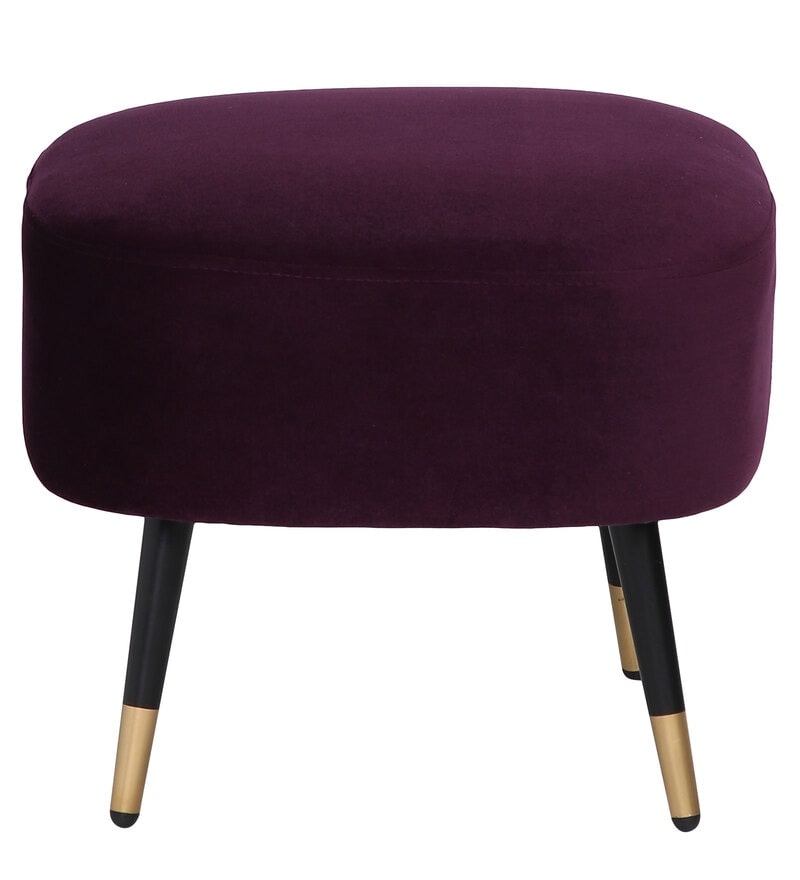 Mariana Velvet Finish Barrel Chair with Foot Stool in Wine Colour - Luxe Maple