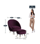 Mariana Velvet Finish Barrel Chair with Foot Stool in Wine Colour - Luxe Maple