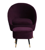 Mariana Velvet Finish Barrel Chair with Foot Stool in Wine Colour - Luxe Maple