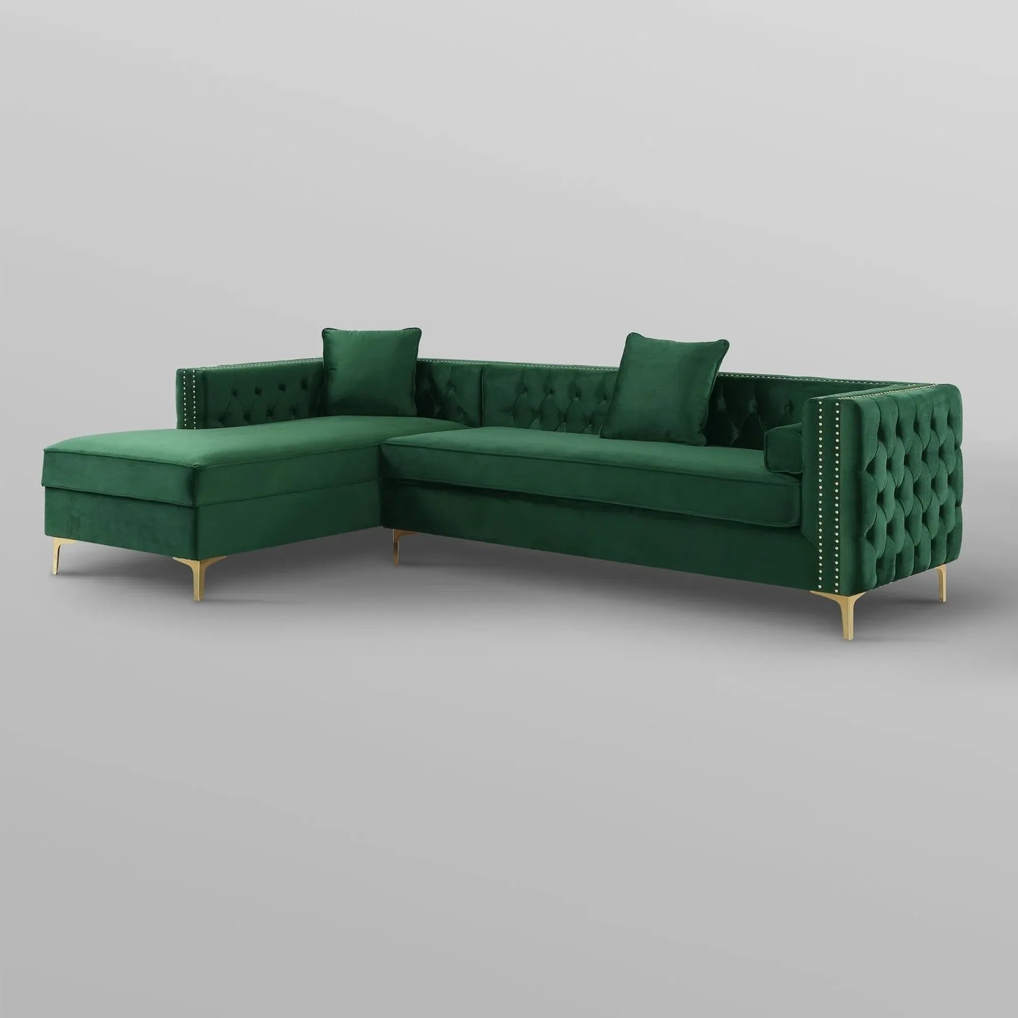 Orzo Luxury Chesterfield Sectional Sofa in Suede - Luxe Maple