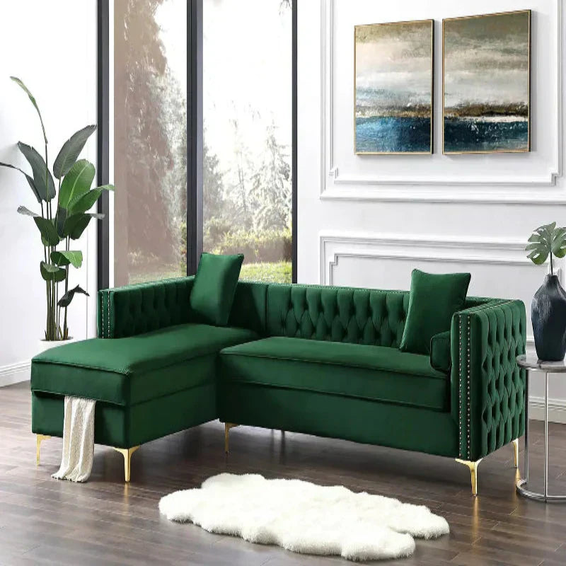 Orzo Luxury Chesterfield Sectional Sofa in Suede - Luxe Maple