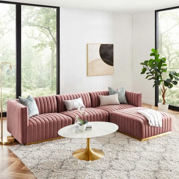 Unline Luxury Sectional Sofa in Suede - Luxe Maple