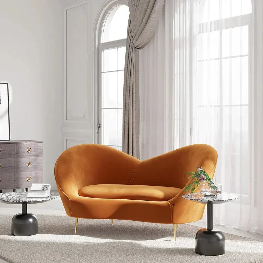 Hana Luxury Modern Velvet Upholstered Curved Sofa - Luxe Maple