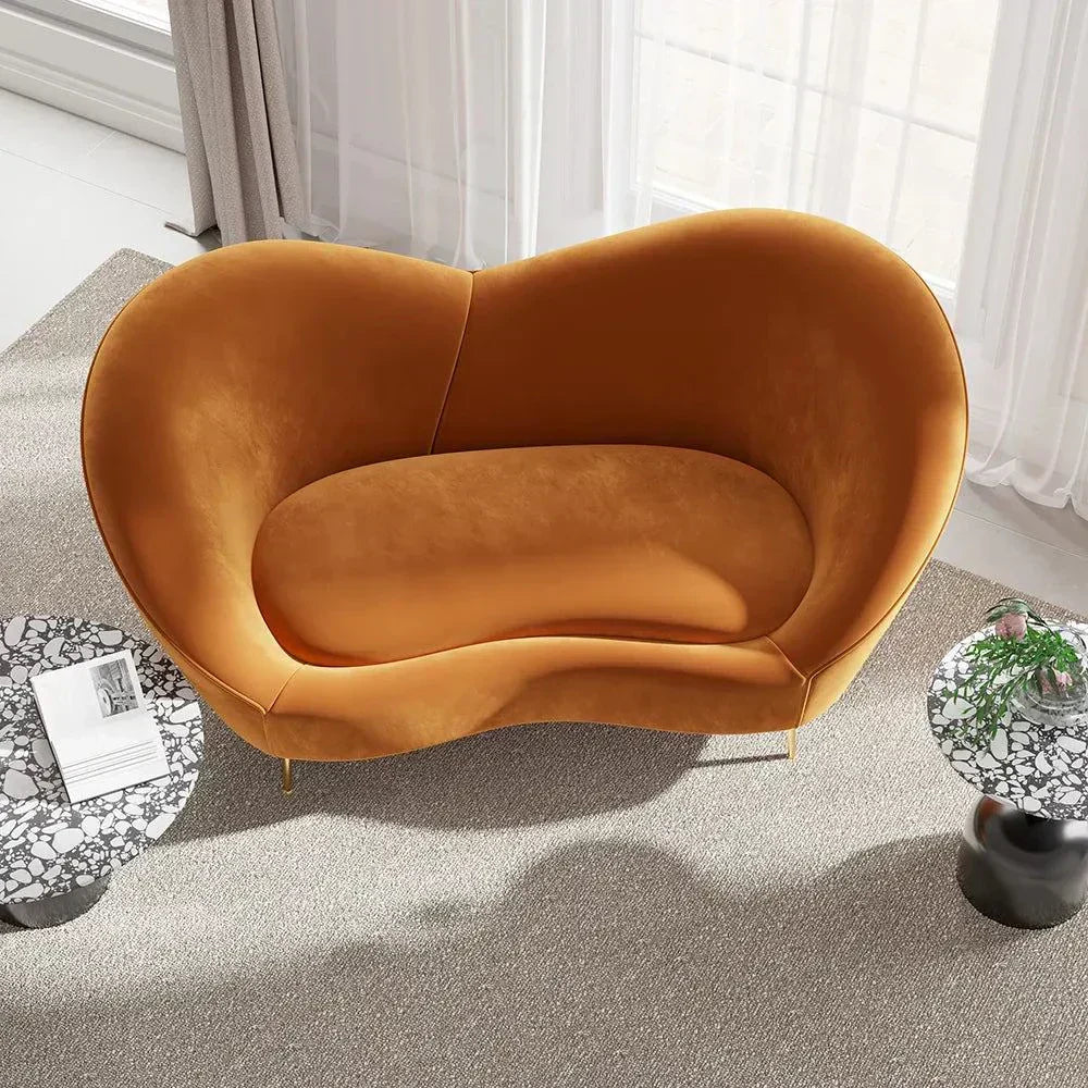 Hana Luxury Modern Velvet Upholstered Curved Sofa - Luxe Maple