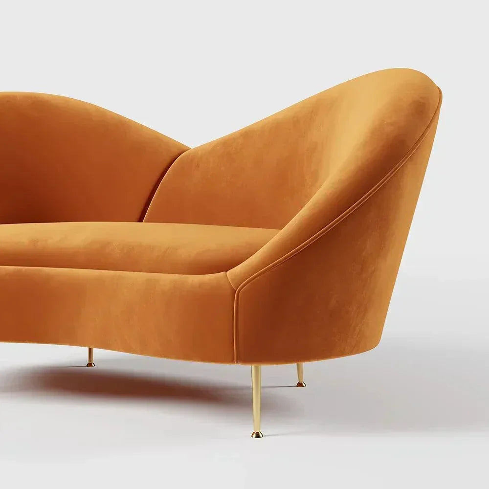 Hana Luxury Modern Velvet Upholstered Curved Sofa - Luxe Maple