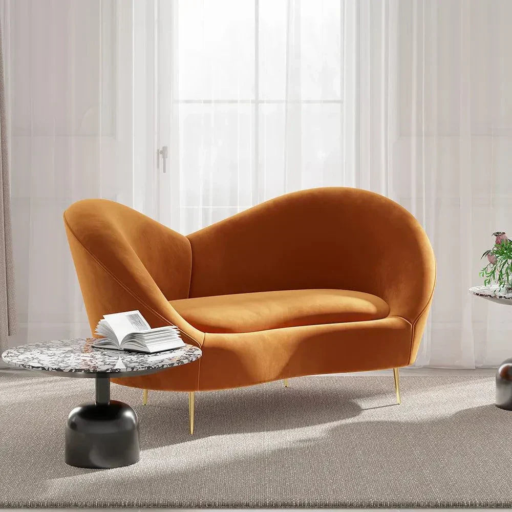 Hana Luxury Modern Velvet Upholstered Curved Sofa - Luxe Maple