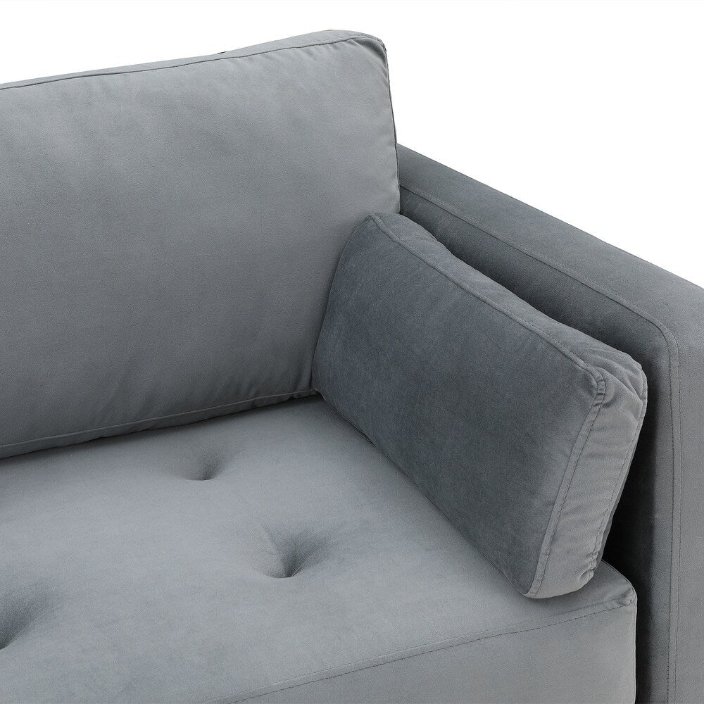 Volly High Back Couch Mid-century Suede SS Legs Chaise Sofa - Luxe Maple