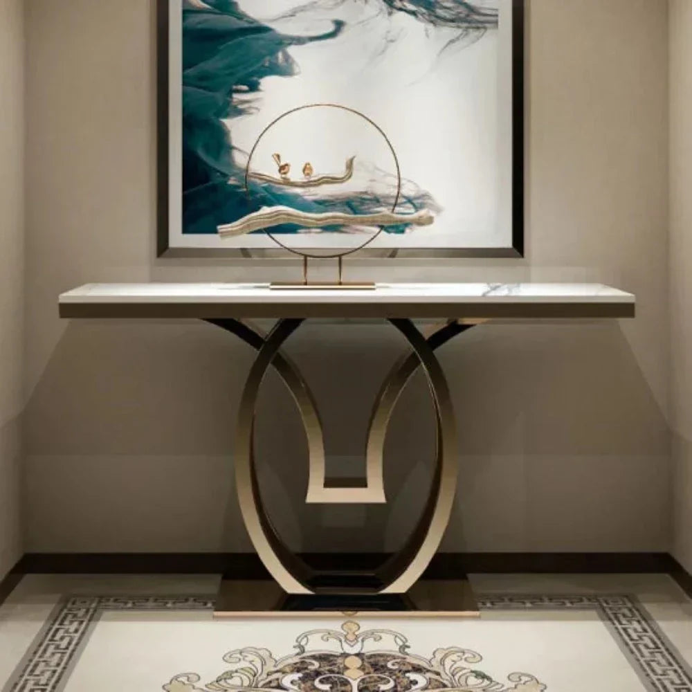 Oval Golden Console Table - Stainless Steel - Luxe Maple
