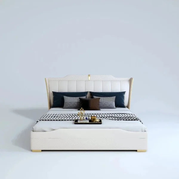 Superb Luxury Upholstered Bed In Leatherette - Luxe Maple