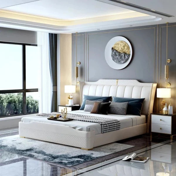 Superb Luxury Upholstered Bed In Leatherette - Luxe Maple