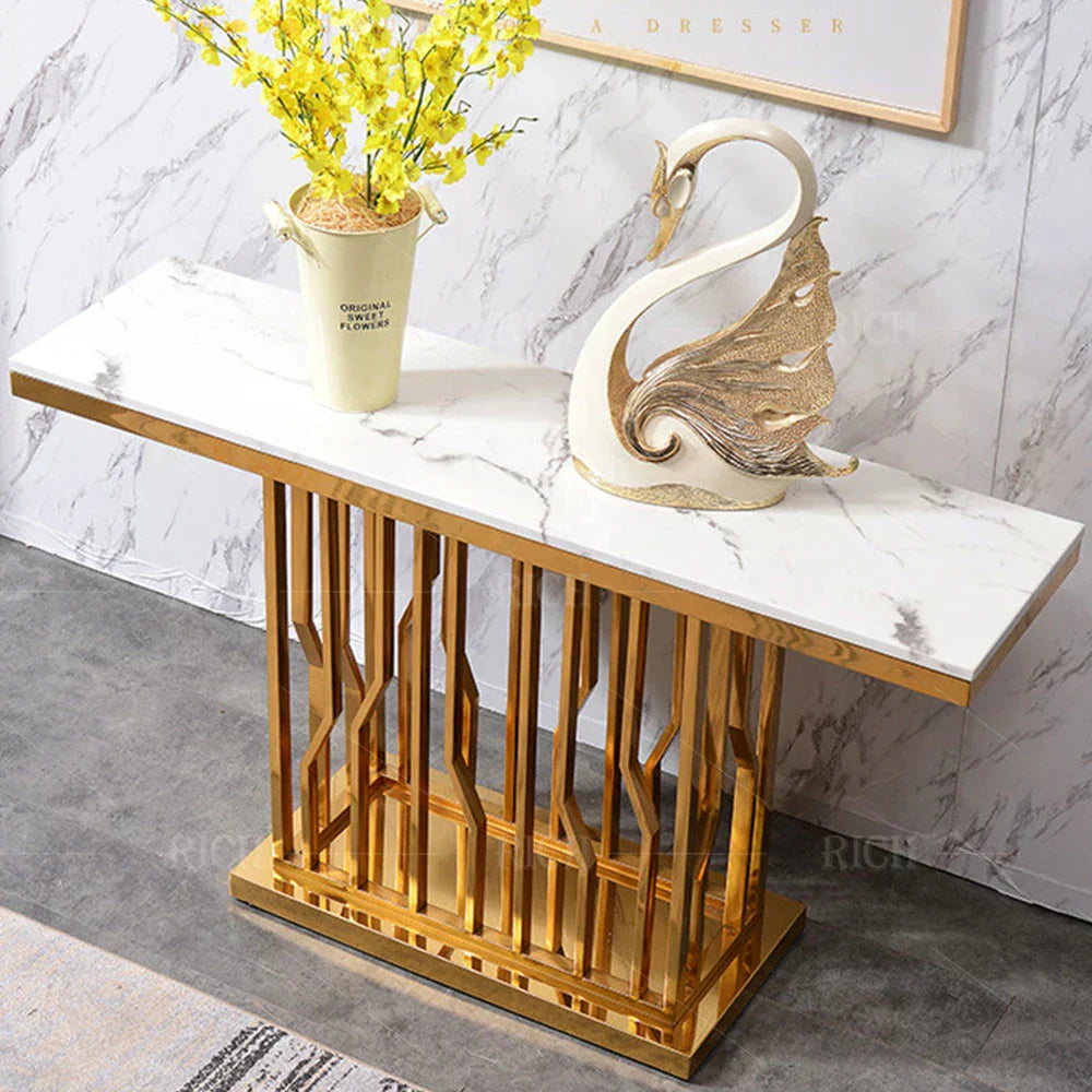 Uniline Golden Console Table - Stainless Steel - Luxe Maple