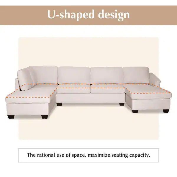 Jeffo Modern Suede Sectional U Shape Sofa - Luxe Maple