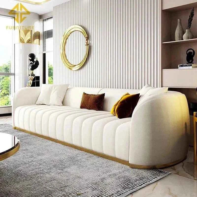 Western Luxury Modern Suede Sofa Set in Off White