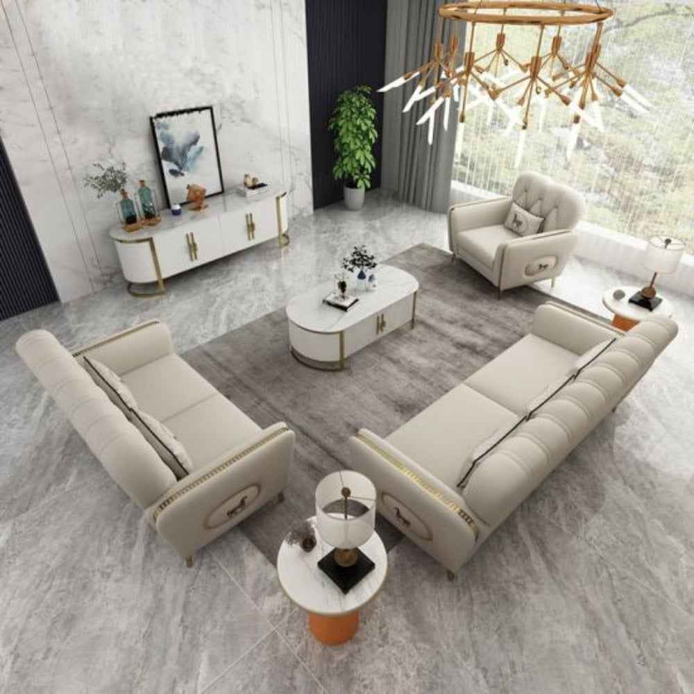 Asian Premium Straight Line Chesterfield Sofa Set in Leatherette