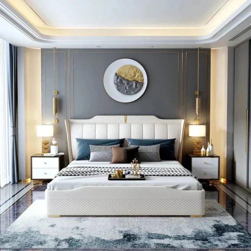 Superb Luxury Upholstered Bed In Leatherette - Luxe Maple