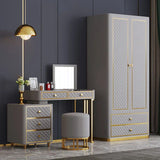 Oscar Dressing Table With Ottoman In Stainless Steel - Gold - Luxe Maple
