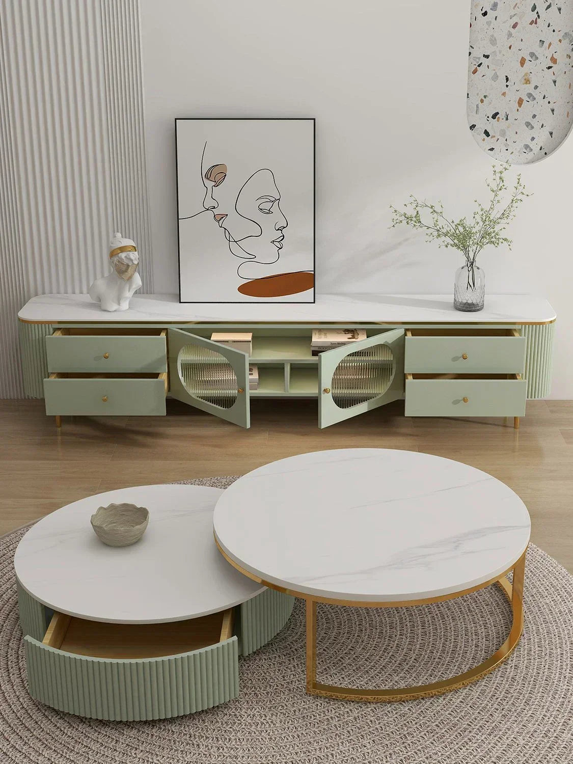 Texo Luxury TV Unit in Green - Luxe Maple