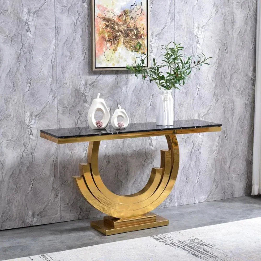 Classic Golden Console Table - Stainless Steel - Luxe Maple