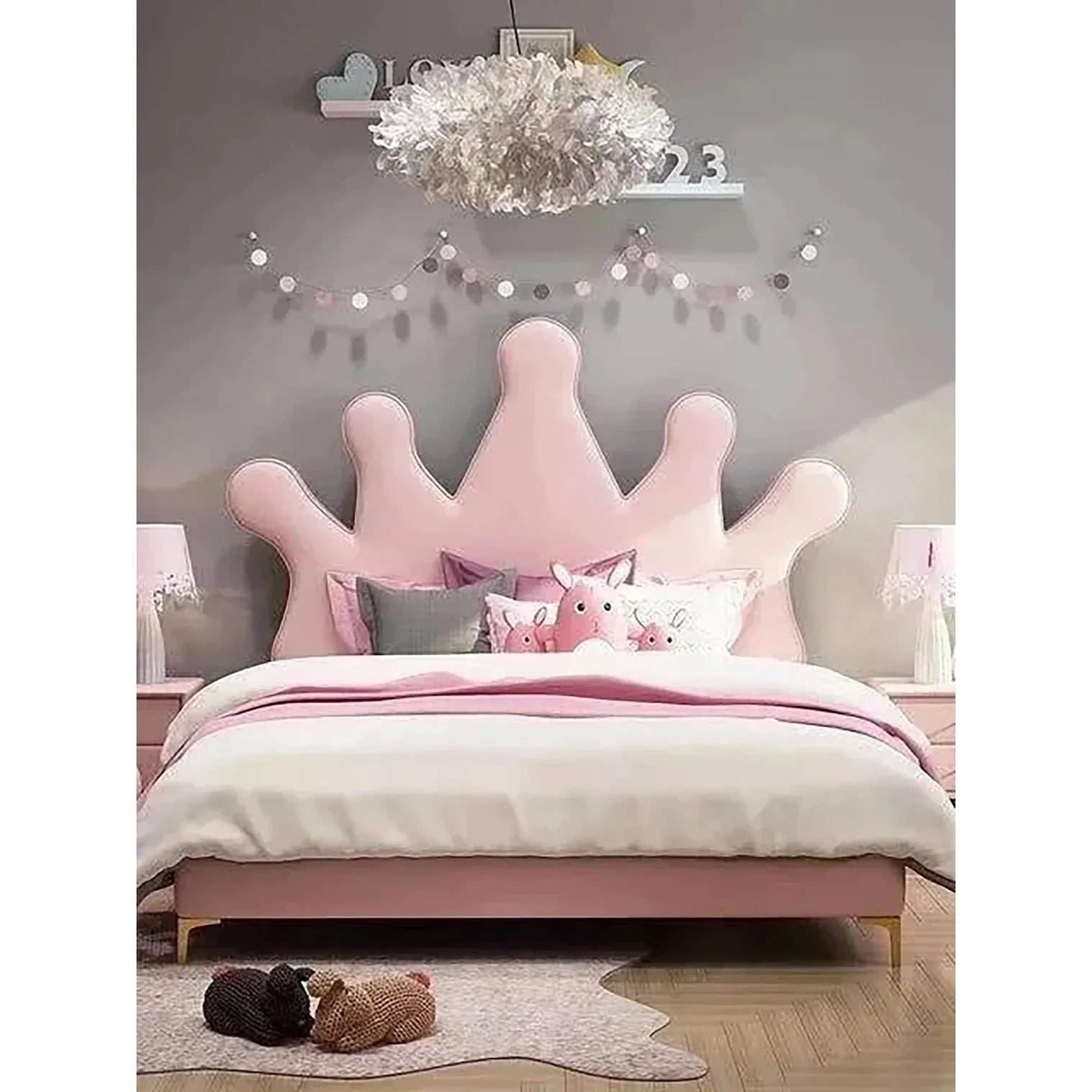 Tulip Upholstered Kids Bed Without Storage in Suede - Luxe Maple