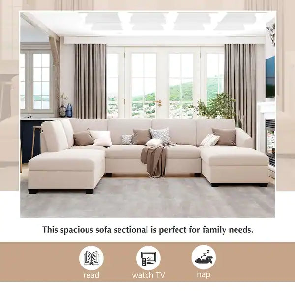 Jeffo Modern Suede Sectional U Shape Sofa - Luxe Maple
