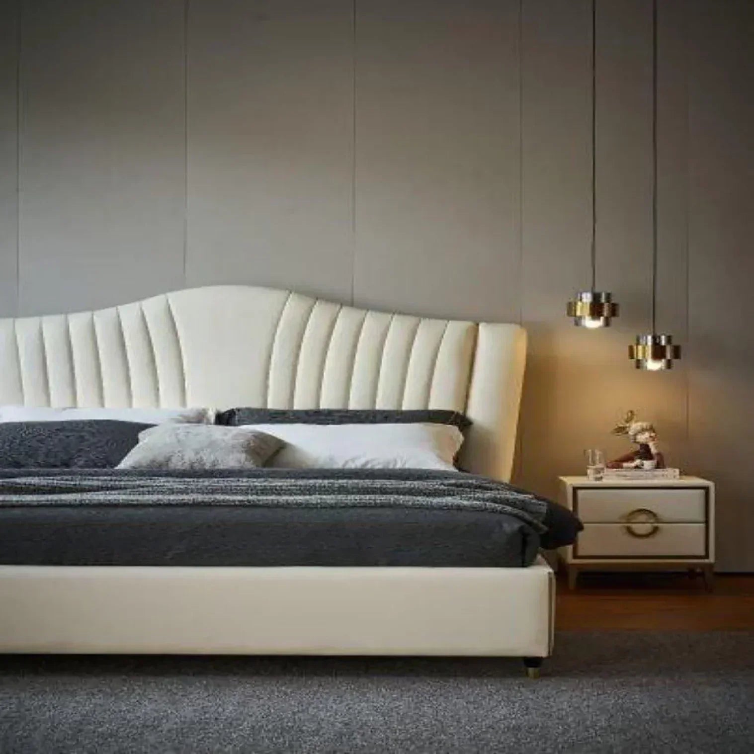 Crave Luxury Upholstered Bed in Leatherette - Luxe Maple