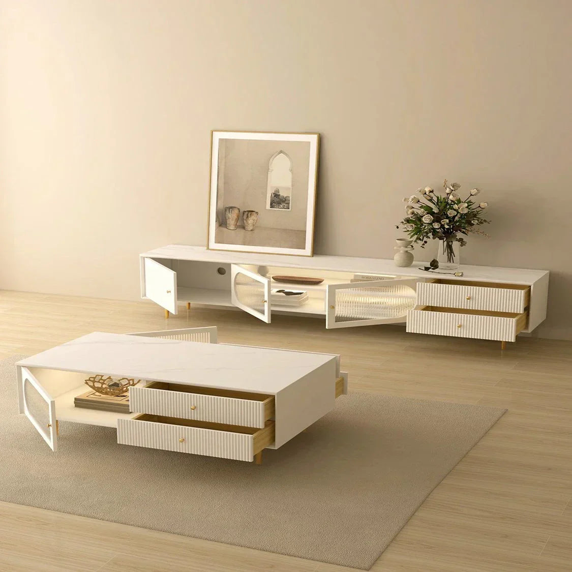 Pacific Luxury TV Unit in White - Luxe Maple