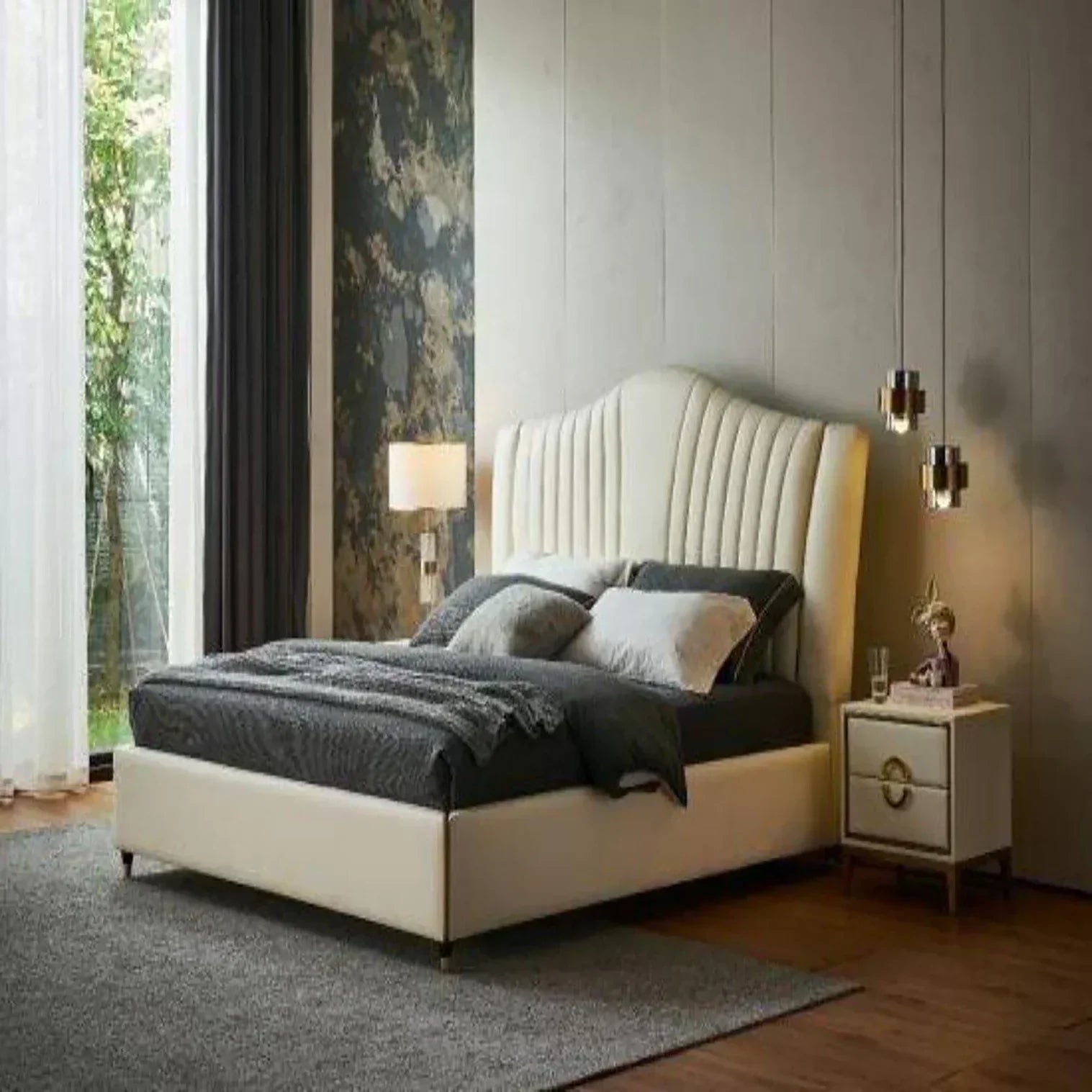 Crave Luxury Upholstered Bed in Leatherette - Luxe Maple