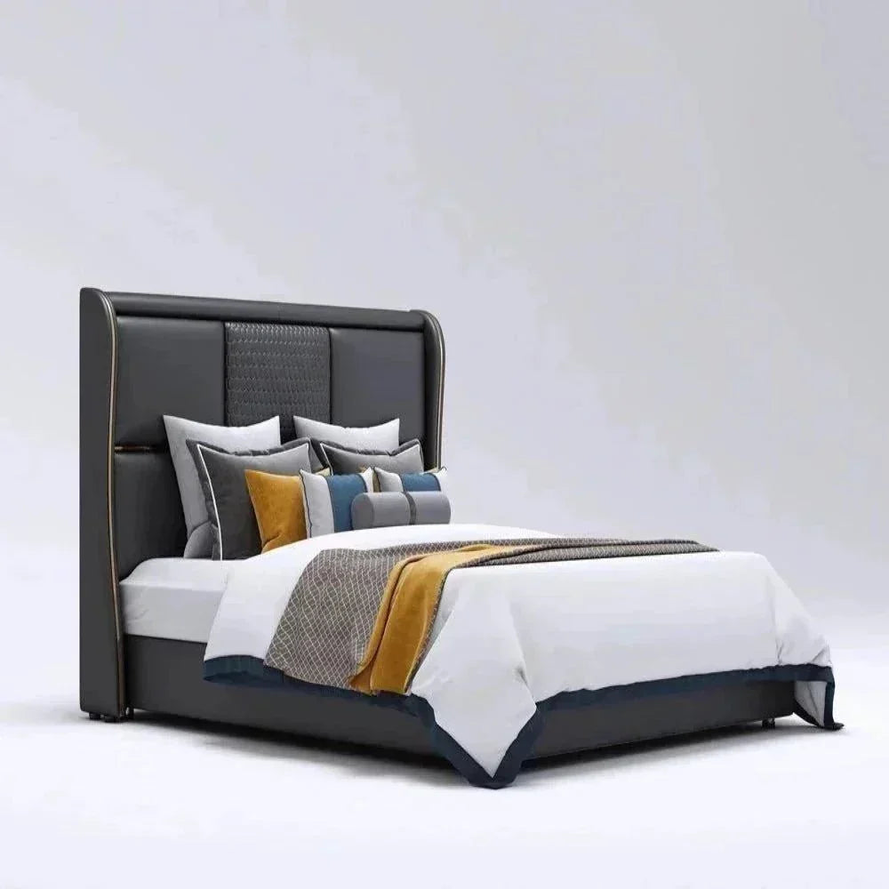 France Luxury Upholstered Bed in Leatherette - Luxe Maple