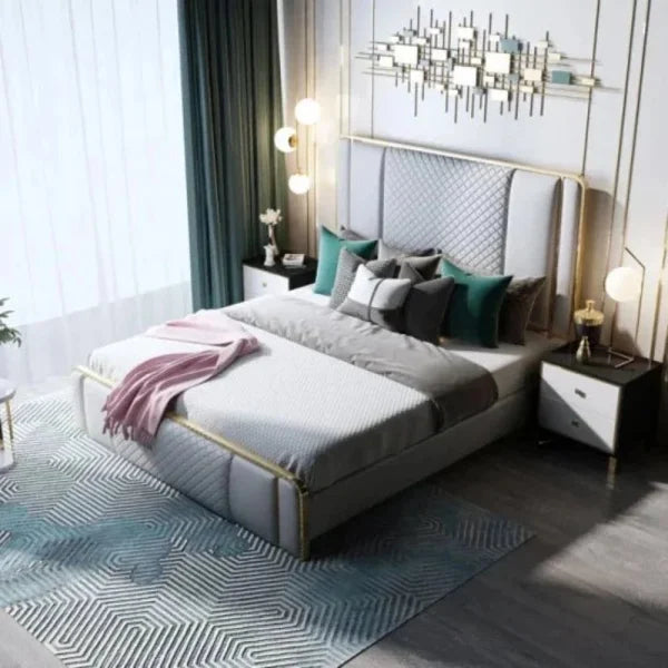 Matrix Luxury Upholstered Bed In Leatherette - Luxe Maple
