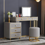 Oscar Dressing Table With Ottoman In Stainless Steel - Gold - Luxe Maple
