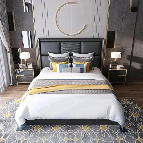France Luxury Upholstered Bed in Leatherette - Luxe Maple