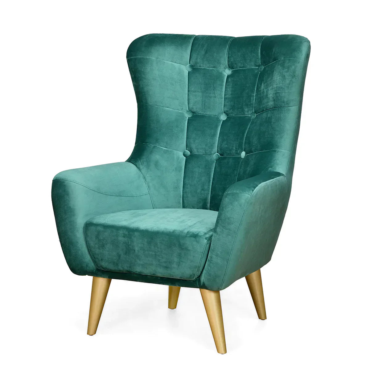 Nano Button-Tufted Wingback Chair In Green - Luxe Maple