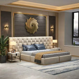 Casper Premium Upholstered Bed With Side Tables in Suede - Luxe Maple