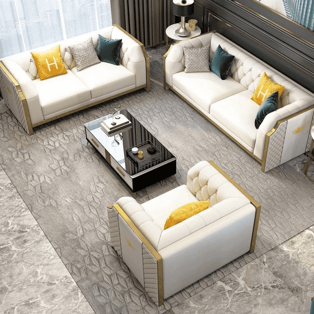 Bentley Luxury Chesterfield Sofa Set In Off White - Luxe Maple