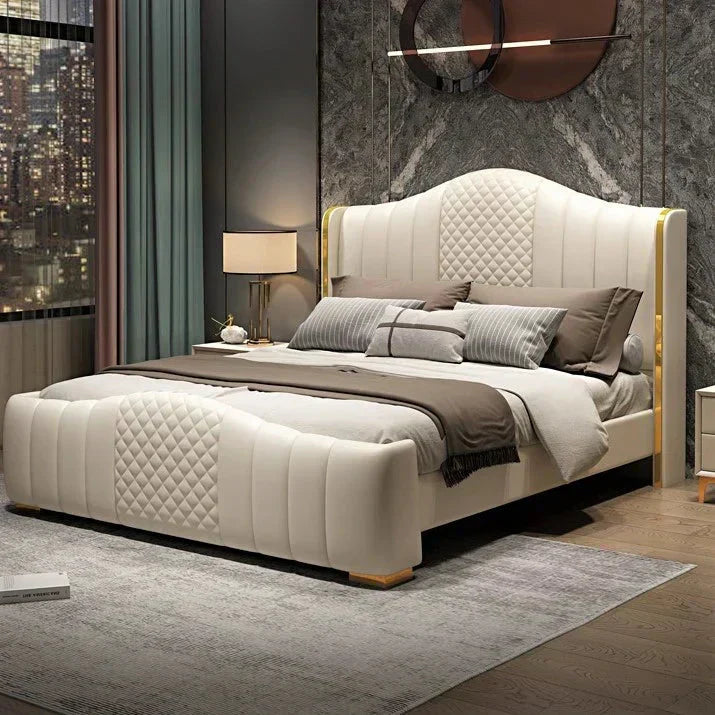 Mario Luxury Upholstered Bed in Leatherette | Modern Luxury Bed - Luxe Maple