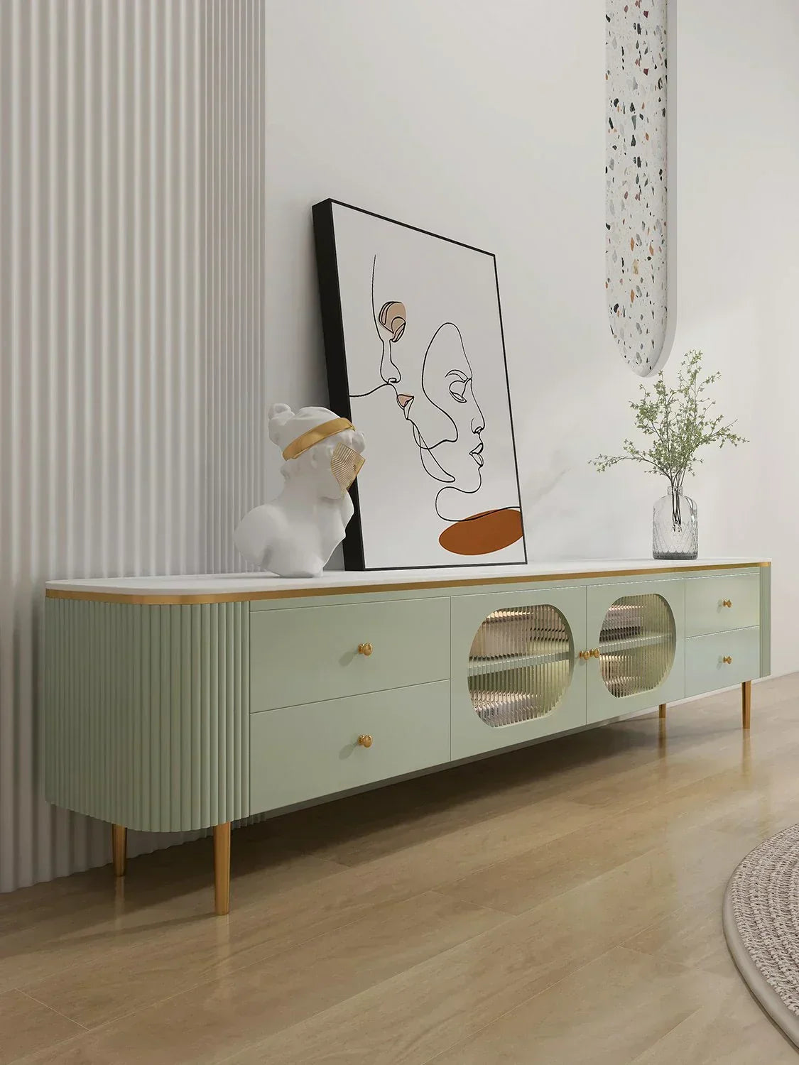 Texo Luxury TV Unit in Green - Luxe Maple