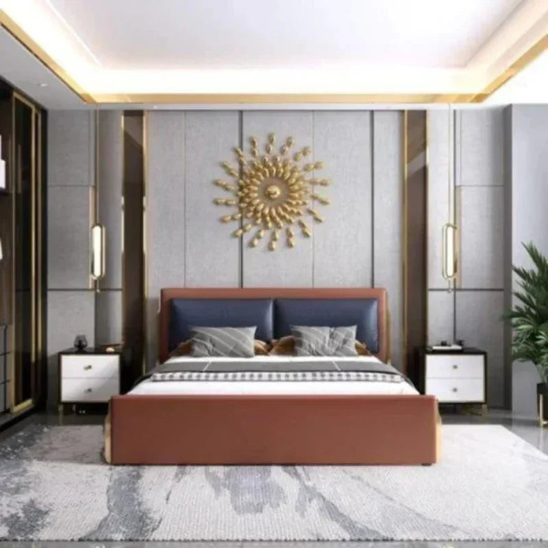 Kiko Luxury Upholstered Bed in Leatherette | Premium Designer Bed - Luxe Maple