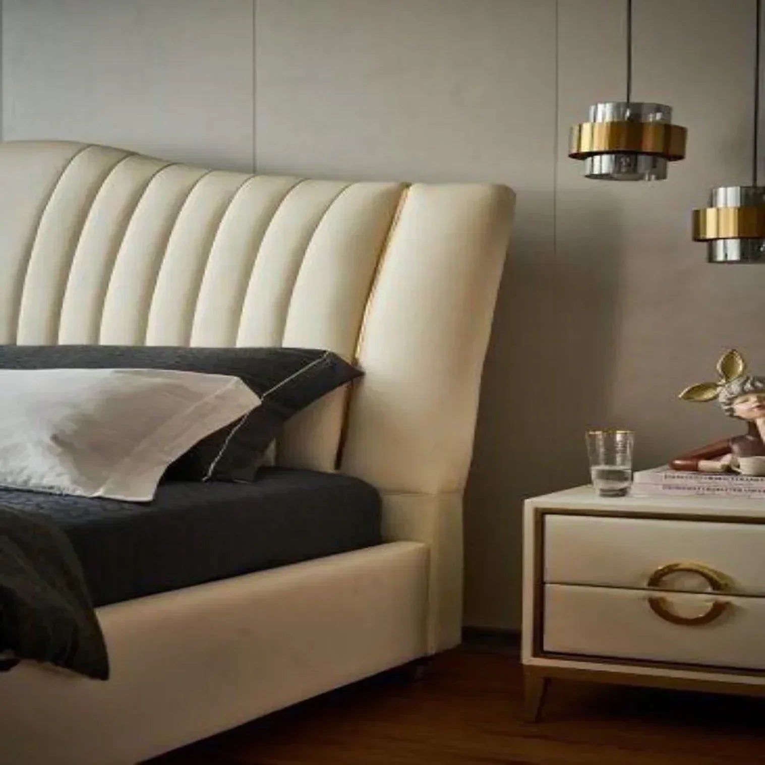 Crave Luxury Upholstered Bed in Leatherette - Luxe Maple