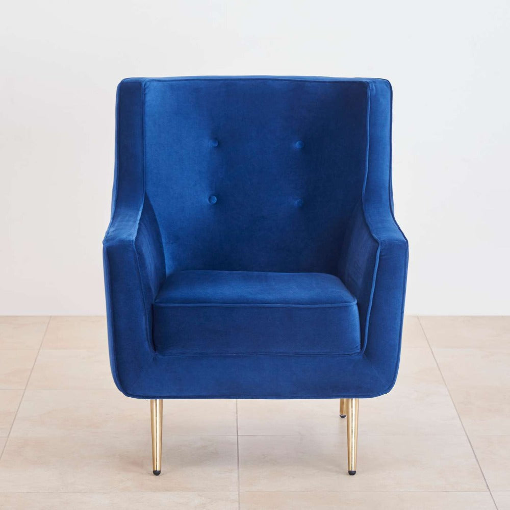 Tiktok Button-Tufted Wingback Chair In Blue - Luxe Maple
