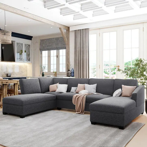 Jeffo Modern Suede Sectional U Shape Sofa - Luxe Maple