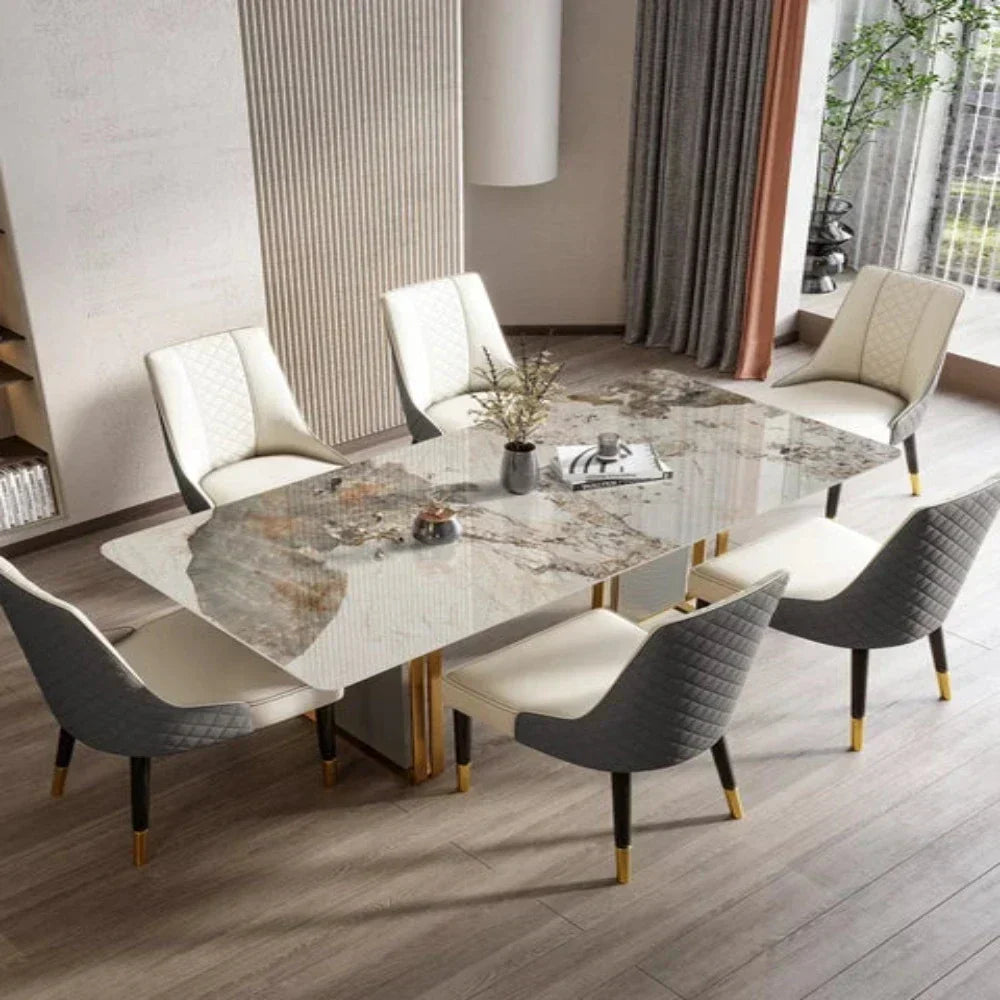 Volvo Luxury 6 Seater Dining Table in Golden Stainless Steel - Luxe Maple