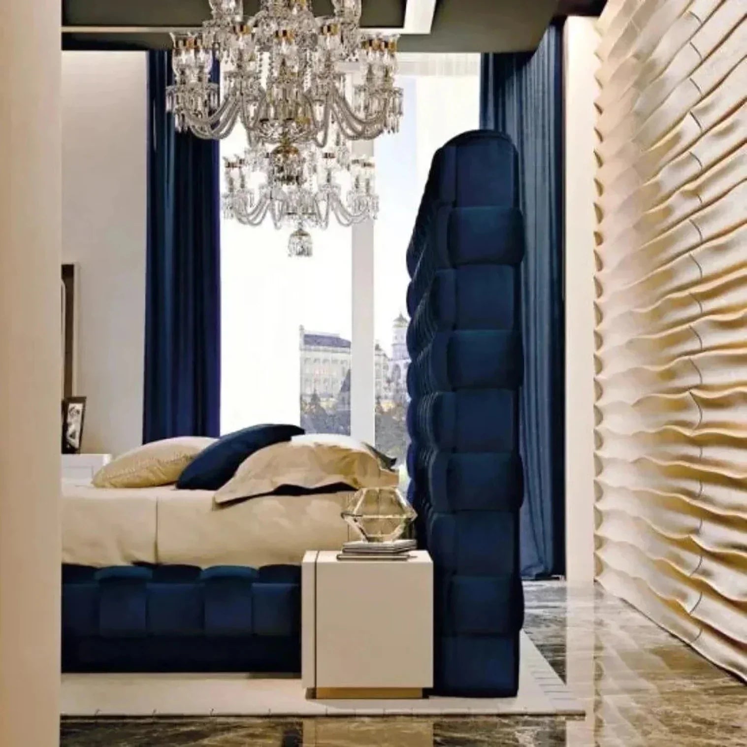 BigBoss Premium Upholstered Bed With Side Tables in Suede - Luxe Maple