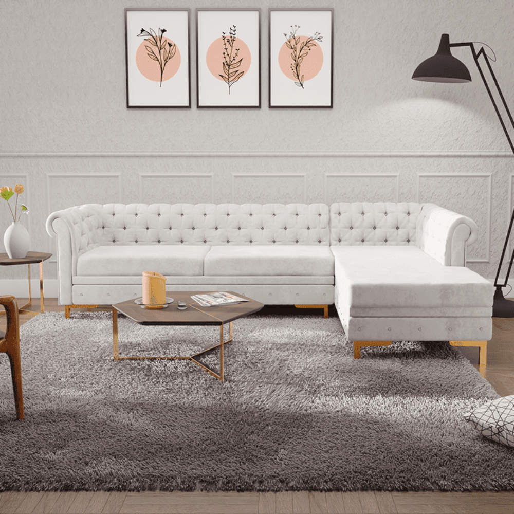 Lexis Tufted back Suede Chesterfield Sectional Sofa - Luxe Maple