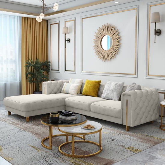 Relexo Premium Modern Sofa Set in Beige Leatherette - Luxe Maple