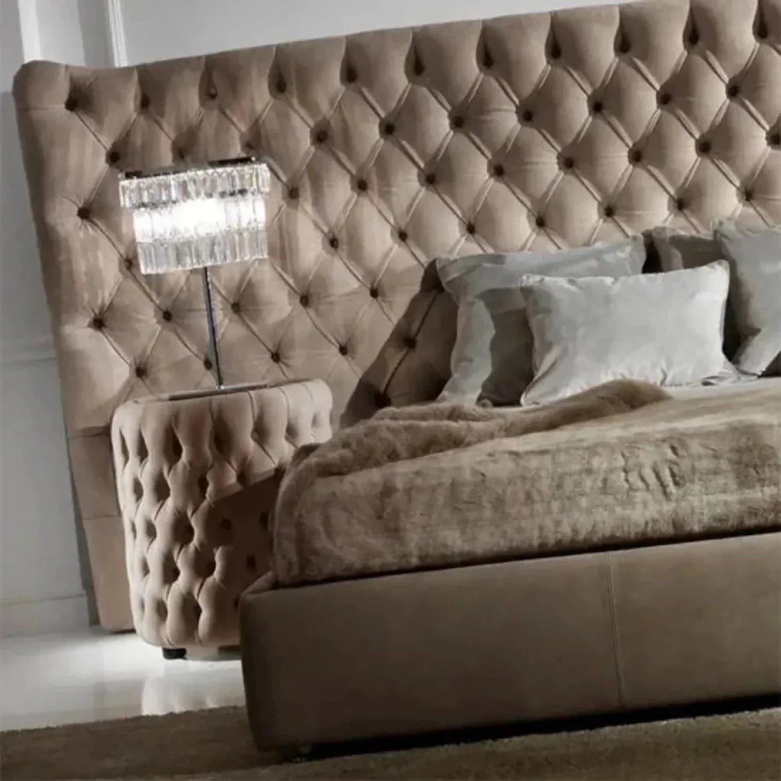 Quilt Nexa Premium Upholstered Bed With Side Tables in Suede - Luxe Maple